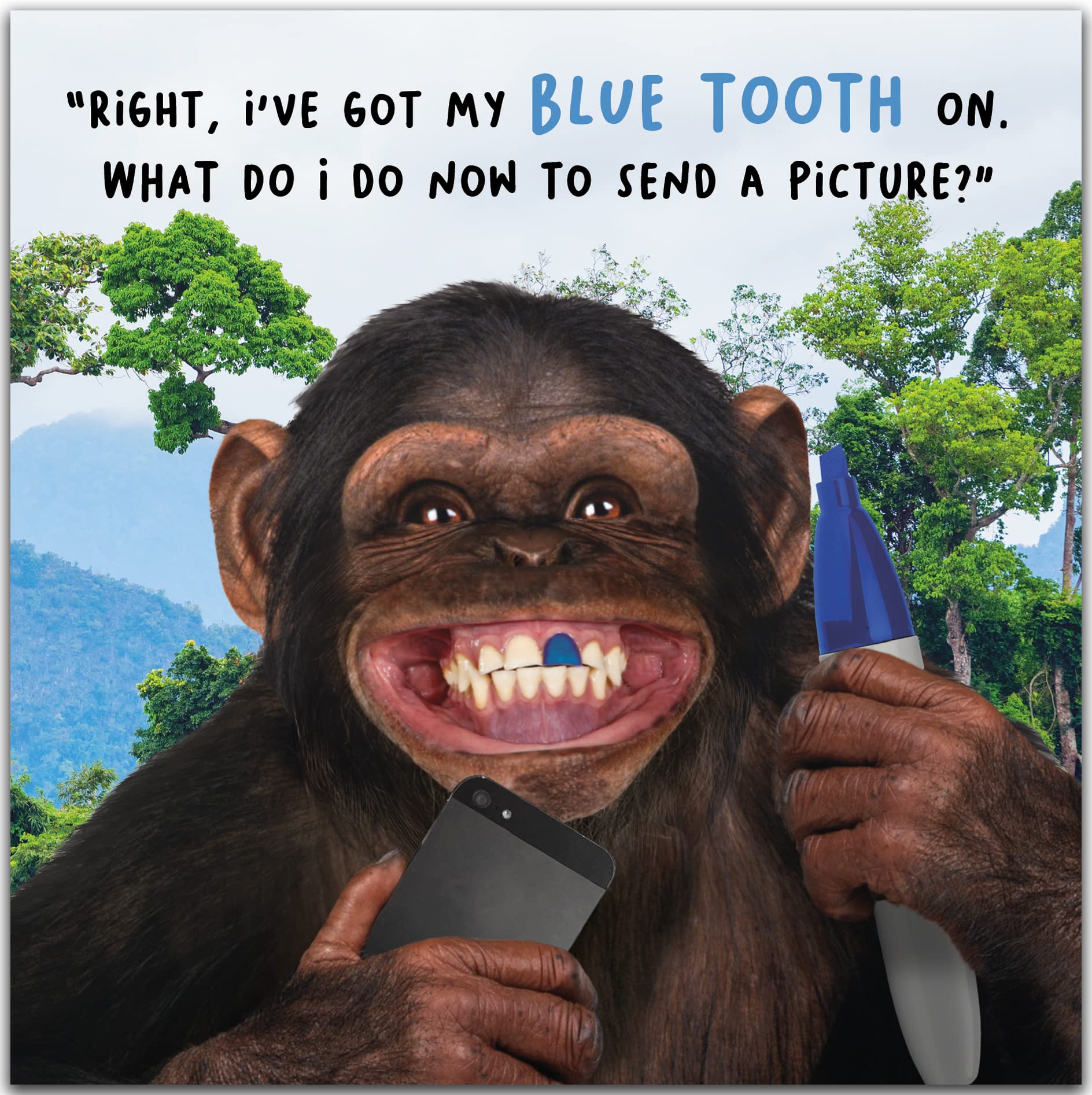 Virtual Safari, Funny Birthday Card for Him, Humorous Male Birthday Card, Right, I've Got My Blue Tooth On…, Multi-Coloured
