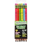 Ticonderoga My First Tri-Write Wood-Cased Pencils, Pre-Sharpened, 2 HB, With Erasers, Neon Colors, 12 Count