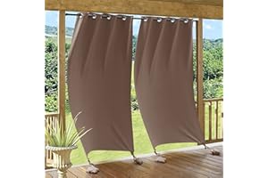 RYB HOME Outdoor Curtains with Weighted Bags - Wind Resist Shower Blocking Curtain for Patio, Blackout UV Protection for Outdoor Kitchen and Dining Area, Width 52 x Length 84, 2 Panels, Mocha