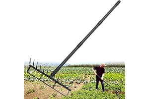 FRESHFARM Stirrup Hoe with 76.8" Adjustable Long Handle Weed Puller Heavy Duty Garden Hoe with 12 Tines Rake 2-in-1 Gardening Tool for Loosening Soil, Gathering Leaves, Weeding