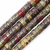 Natural Stone Heishi Beads for Necklace Making, 4 mm x 6 mm Small Flat Round Stone Loose Heishi Disc Gemstone Beads for Jewelry Making Craft Bracelet Earrings Necklace - Dragon Blood Jasper