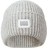 UGG Kids’ Chunky Rib Beanie with Seamless Crown, Soft Rib-Knit Fabric, and Leather Logo Patch