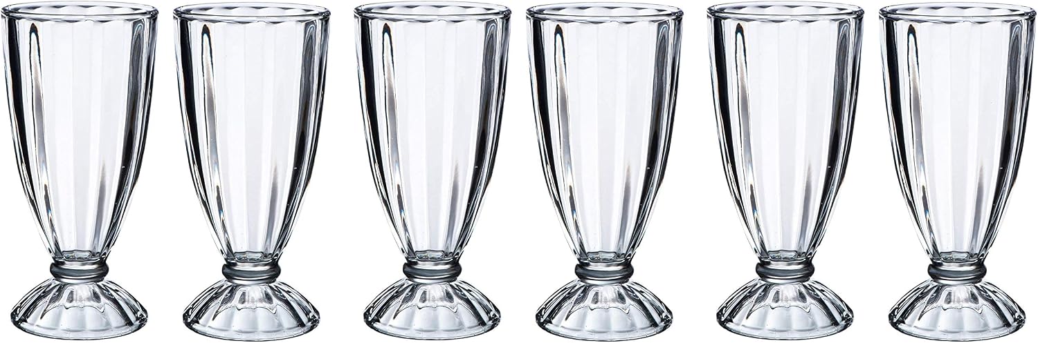 Vintage Gourmet (TM) Tall American Retro Style Soda Fountain Ice Cream Knickerbocker Glory Dessert Sundae Milkshake Glasses 340 millilitres