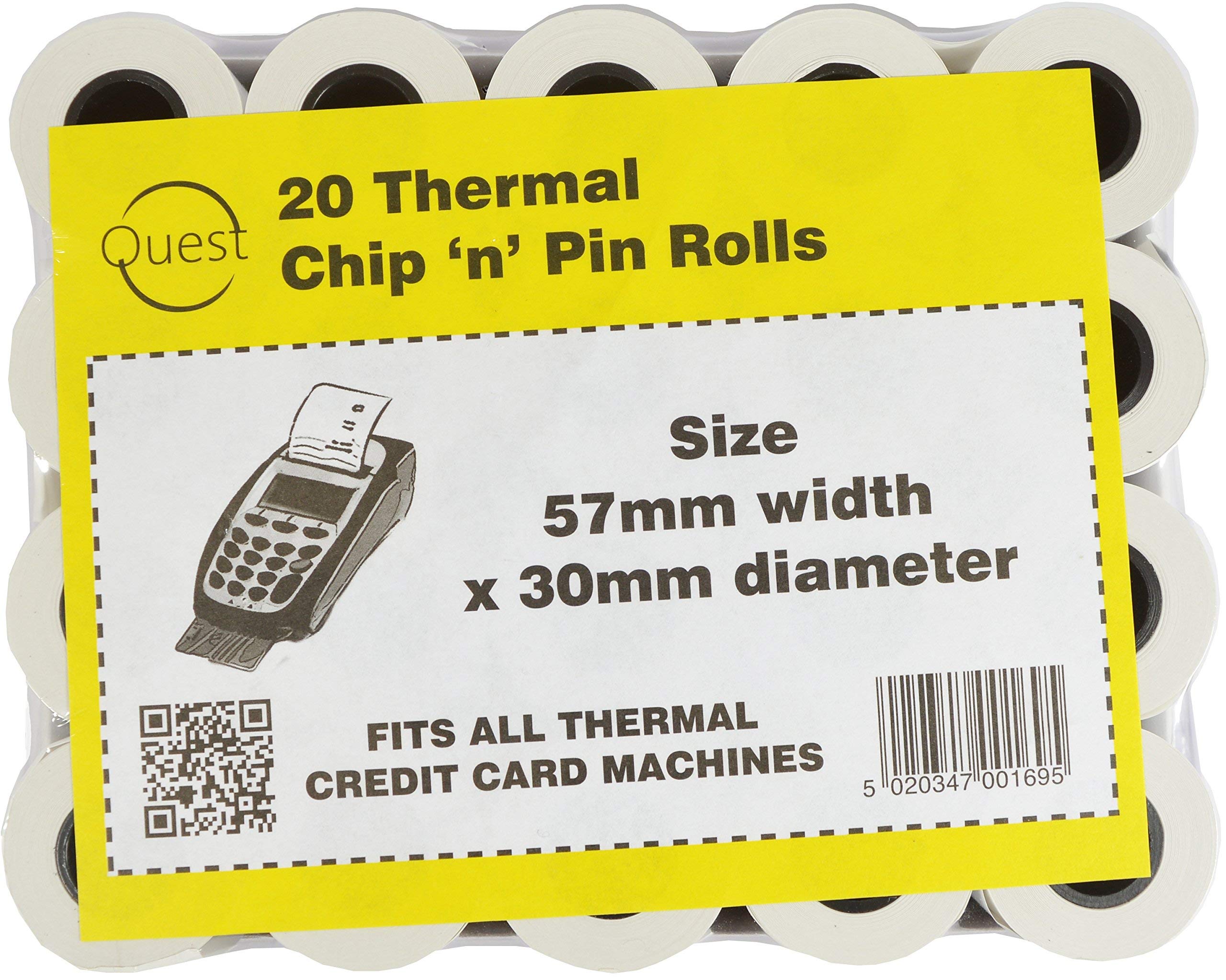 Quest 20 Thermal Chip 'n' Pin Rolls Size: 57mmx30mm Fits All Thermal Credit Card Machines