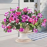 Lcuasc 2pcs Outdoor Artificial Fake Flowers Plants UV Resistant Faux Petunias Flowers Realistic Silk Floral for Outside Garden Balcony Yard Porch Indoor Home Decor(Purple Rosy)