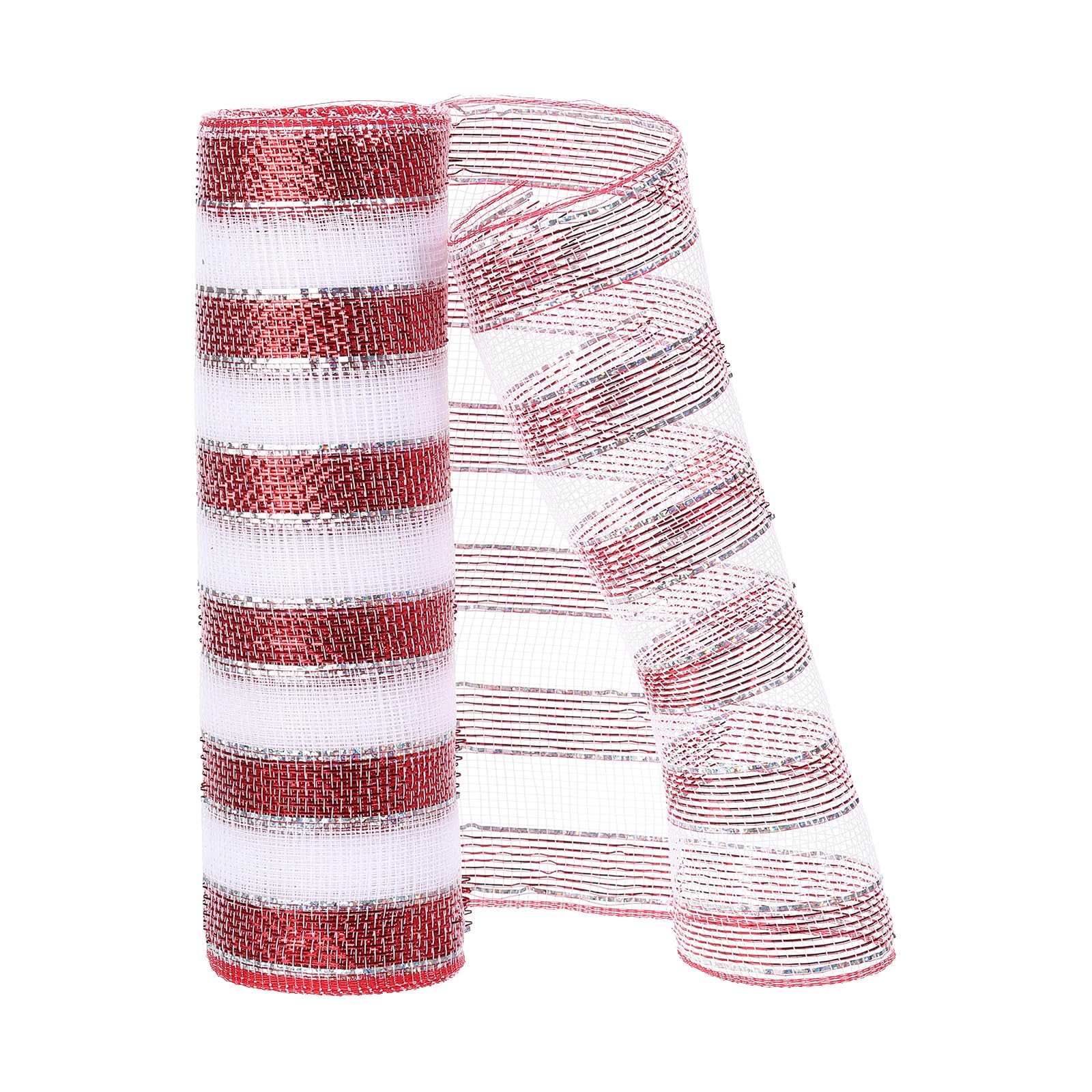 PATIKIL 1pcs Deco-Mesh, 10 Inch x 10 Yard Deco-Mesh Ribbon Roll Foil Metallic for Christmas Tree Wreaths Decoration,Red White