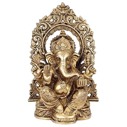 Kartique Lord Ganesh Murti Ganesha Idol Ganpati Bhagwan Brass Statue for Home Entrance Good Luck Vastu Decoration Showpiece and Gift Height 8.5Inches