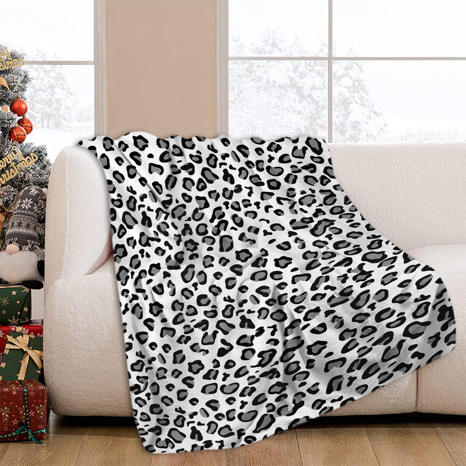 JOOCAR Snow Leopard Print Throw Blanket Gray Cheetah Jaguar White Animal Spot Fur Pattern Blanket Cozy Soft Lightweight Flannel Plush Blankets for Bed Couch Living Room Sofa Chair,50x60 Inch — image 1