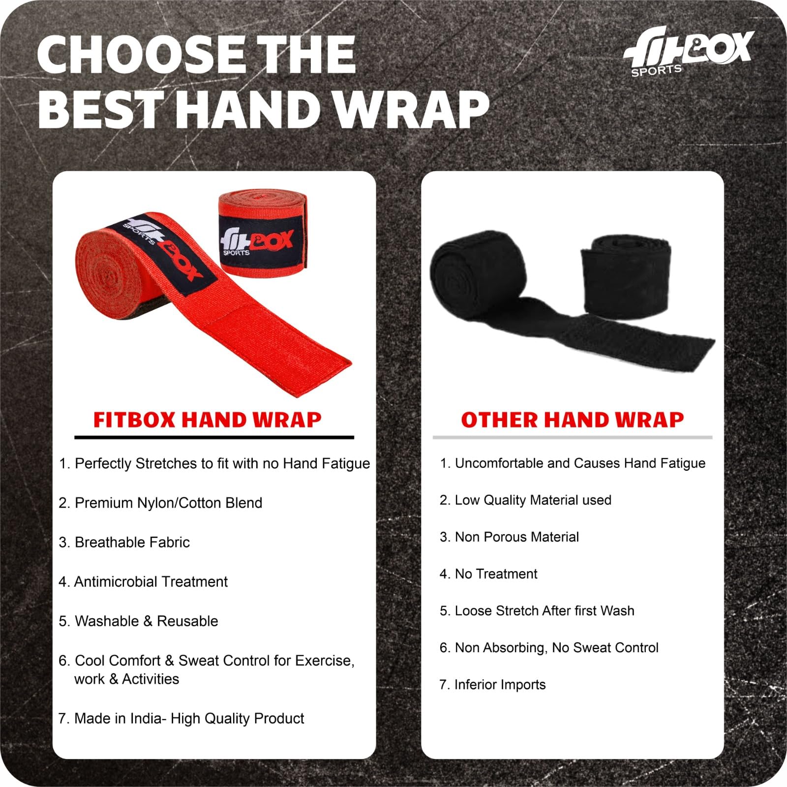 FitBox Sports Boxing Wraps - Punching Wraps Hand & Wrist Wraps - Protectors (Red) 4