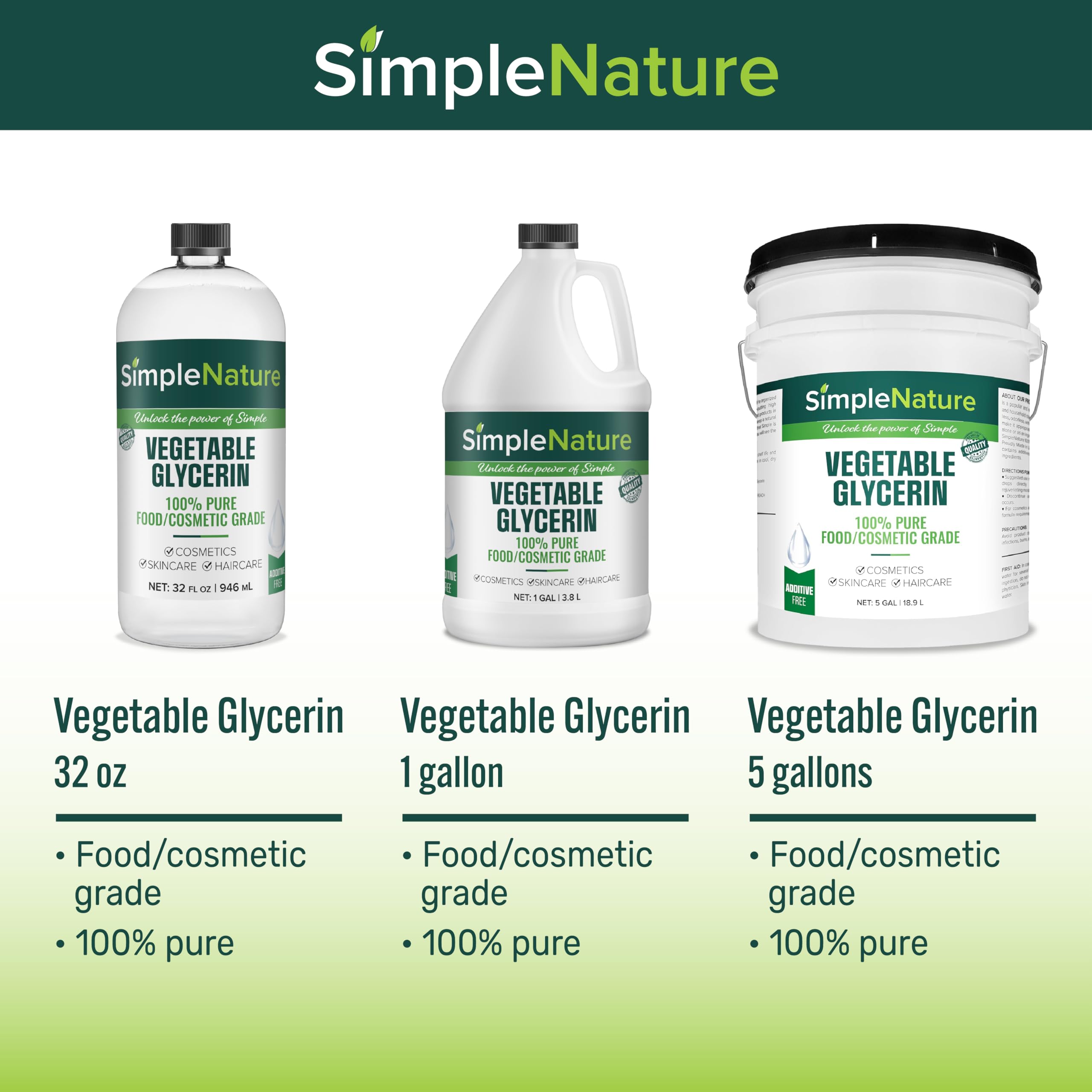 100% Pure Vegetable Glycerin - 1 Gallon (128 fl oz) - Food/Cosmetic Grade Skincare, Haircare, Cosmetics, Soapmaking, Crafts - Softening & Moisturizing Multipurpose Humectant