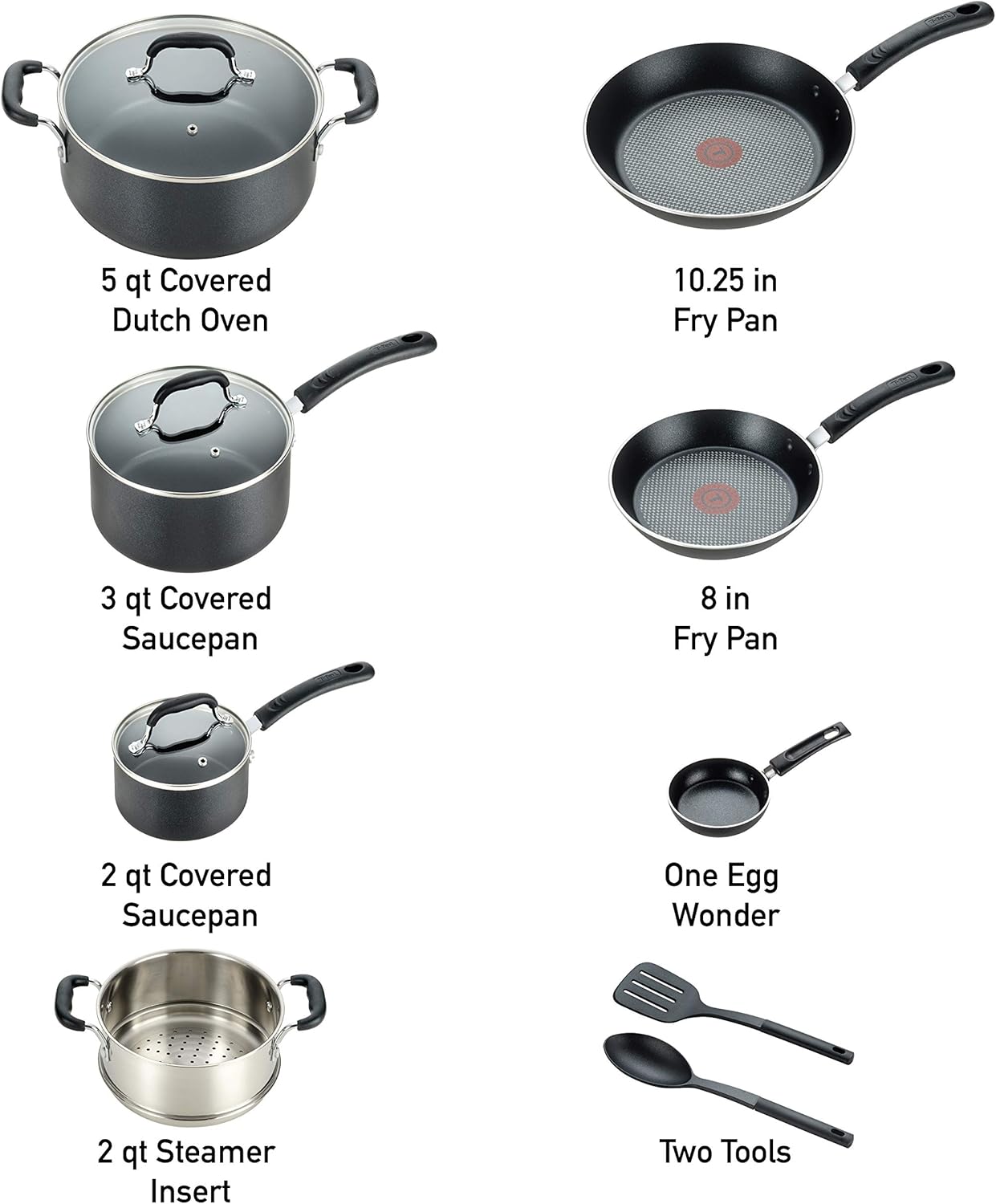 T-fal Professional Nonstick Dishwasher Safe Cookware Set, 12-Piece, Black: Kitchen & Dining