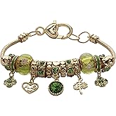 PalmBeach Goldtone Antiqued Crystal Charm Birthstone Bracelet (13mm), 8 inch Adjustable Month 8
