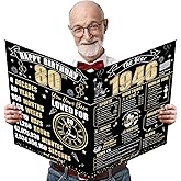 Turypaty Large 80th Birthday Card With Envelope for Men Women, 1946 Black Gold Happy 80th Birthday Giant Guest Signature Book Gifts, Big Vintage 1946 80 Greeting Card Decoration Party Supplies