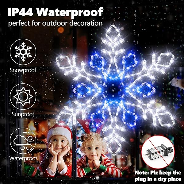 CHRISTMAS 35” SNOWFLAKE LIGHTS DECORATION – OUTDOOR WATERPROOF CHRISTMAS LIGHTS SUPER-BRIGHT WHITE AND BLUE WITH ULTIMATE TIMER FOR OUTDOOR HOME PARTY WALL HANGING LIGHT