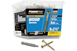 Power Pro Premium Exterior Wood Screws, #9 x 2-1/2"Inch All-Purpose Deck Screws for Outdoor Projects, T-25 Star Bit Included, Bronze, 100 Pieces | 48599