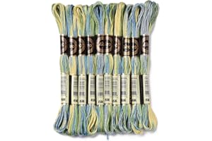 10 Skeins Light Sea Green 0.5mm 6-Ply Polyester Embroidery Floss Cross Stitch Threads Segment Dyed Gradient for DIY Craft Han