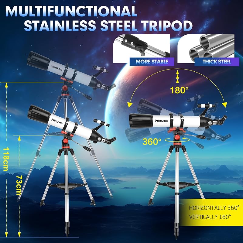 Teleskop, Teleskope für Erwachsene Astronomie Profi, 90mm Blende 800mm AZ Mount Refraktor Teleskop für Kinder und Anfänger, Teleskope Astronomisches zur Beobachtung von Mond und Planeten