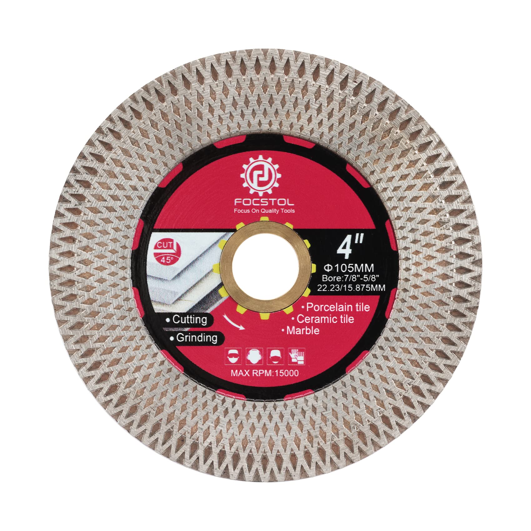 FOCSTOL Diamond Tile Saw Blade - 105mm Cutting Grinding Disc for Porcelain Ceramic Tile Marble Granite Artificial Stone