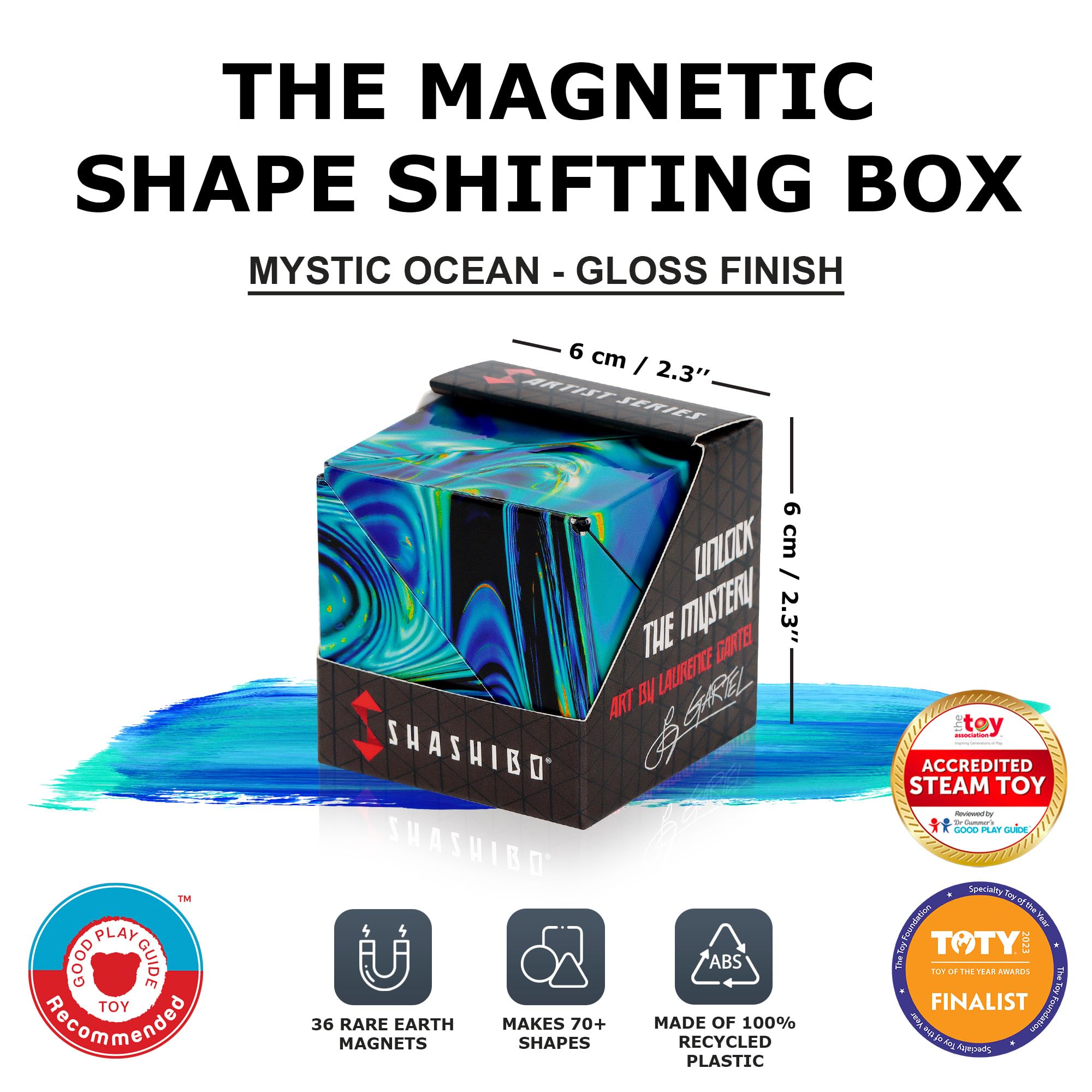 Shashibo Shape Shifting Box - Award-Winning Fidget Toy w/ 36 Rare Earth Magnets - Fidget Cube Transforms Into Over 70 Shapes, Sensory Toy Gift for Kids, Teens, and Adults (Mystic Ocean)