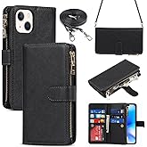 iCoverCase Compatible with iPhone 14 Plus Crossbody Case with Strap for Women, Wallet Phone Case with Card Holder, Zipper Purse PU Leather Flip Cover Case 6.7 Inch (Black)