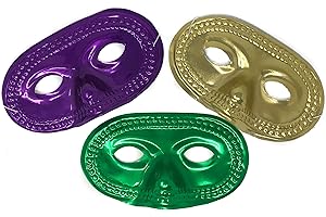 Podzly 50 Mardi Gras Masks - Metallic Masquerade Half Party Masks - Ideal for Mardi Gras Celebrations, Prom Parties, Ballroom Events & Masquerade Balls - Comes in 3 Colors
