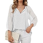 Womens Tops Dressy Casual Business Work Blouses for Women 3/4 Length Sleeve Chiffon Office Tunic Shirts