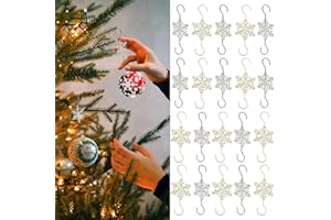 BASEMMAHER Christmas Ornament Hooks Gold Sliver Snowflake Ornament Hangers for Hanging Christmas Tree Decorations Metal No-Slip Hanging Hook Xmas Hanger for Christmas Balls Party Ornaments 20Pcs