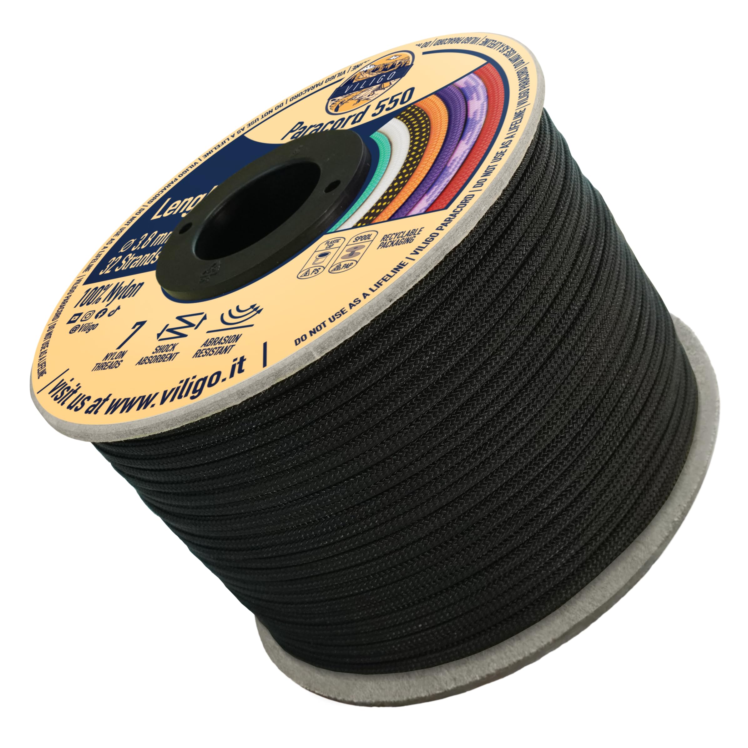 VILIGO Paracord 550 Nylon Rope Ideal for Making a Bracelet, Leash or Collar, Camping Rope for Tents and Hiking (15 m, Venom)