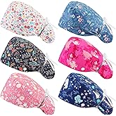 Croknit 6 Pcs Christmas Scrub Cap Women Adjustable Nurse Cap with Button Bouffant Medical Surgical Hat Sweatband for Gift