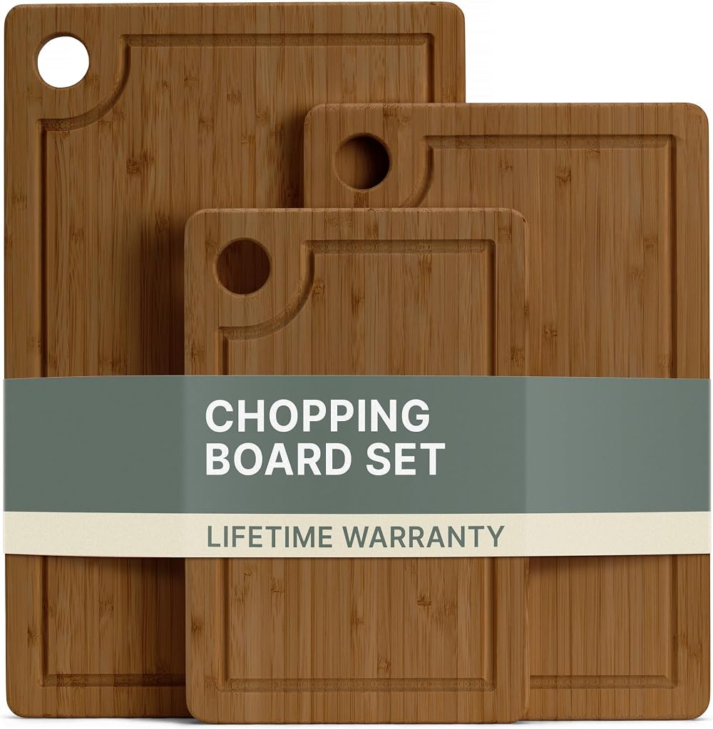 LARHN 3-Piece Carbonised Bamboo Chopping Board Set 34x22/29x19/24x16 cm