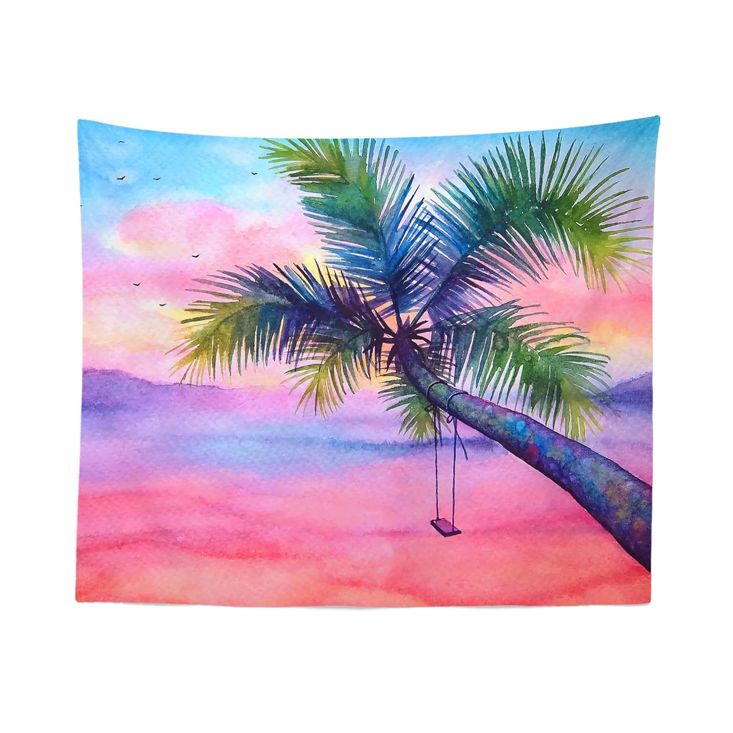 Pink Tropical Sunset Tapestry Wall Hanging Palm Trees