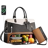 Tiostep Lunch Tote Bag for Women 2 in 1 Laptop Work Bag with Lunch Insulated Compartment and Purse Combo Waterproof PU Leather 15.6 Inch Computer Shoulder Bag for Daily, Office, Picnic. Mix Color