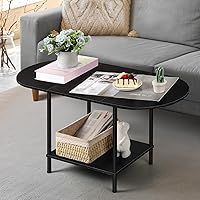 Small Black Coffee Table for Living Room, Round Coffee Table with Storage, 2-Tier Small Oval Center Table for Small Space, Ho