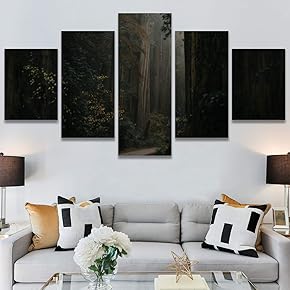 SIGNWIN 5 Panel Canvas Wall Art Green Forest...