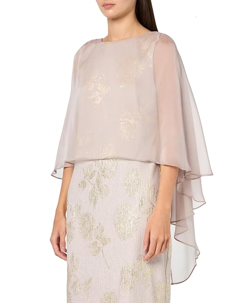 S.L. FASHIONS WOMEN’S SHORT FOIL DETAIL COCKTAIL DRESS WITH HIGH-LOW OVERLAY CAPE, BLUSH, 8