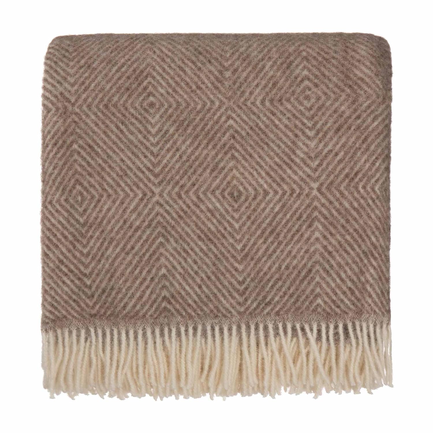 URBANARA 100% pure Scandinavian Wool Throw Gotland 55x87 Light Brown/Cream with Fringe — Virgin Wool Blanket With Decorative Diamond Weave Design — Perfect for your Couch, Sofa, Bedroom, Twin Size Bed