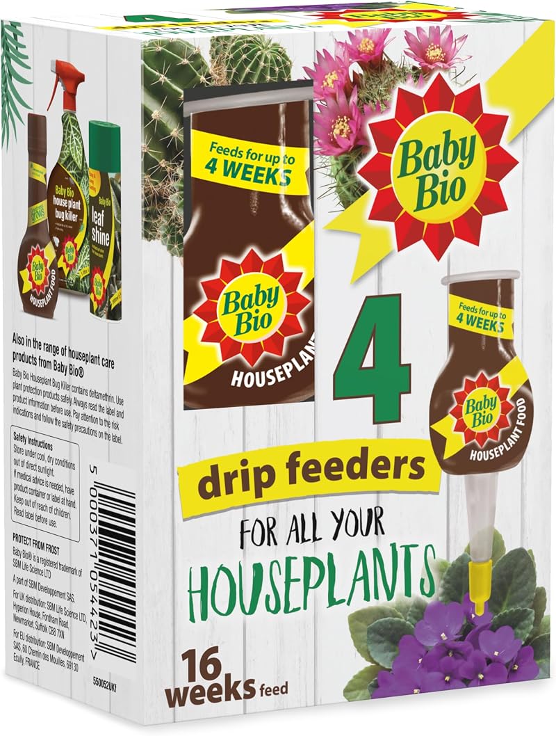 Baby Bio Houseplant Drip Feeders 4x40ml Ready To Use Fertiliser
