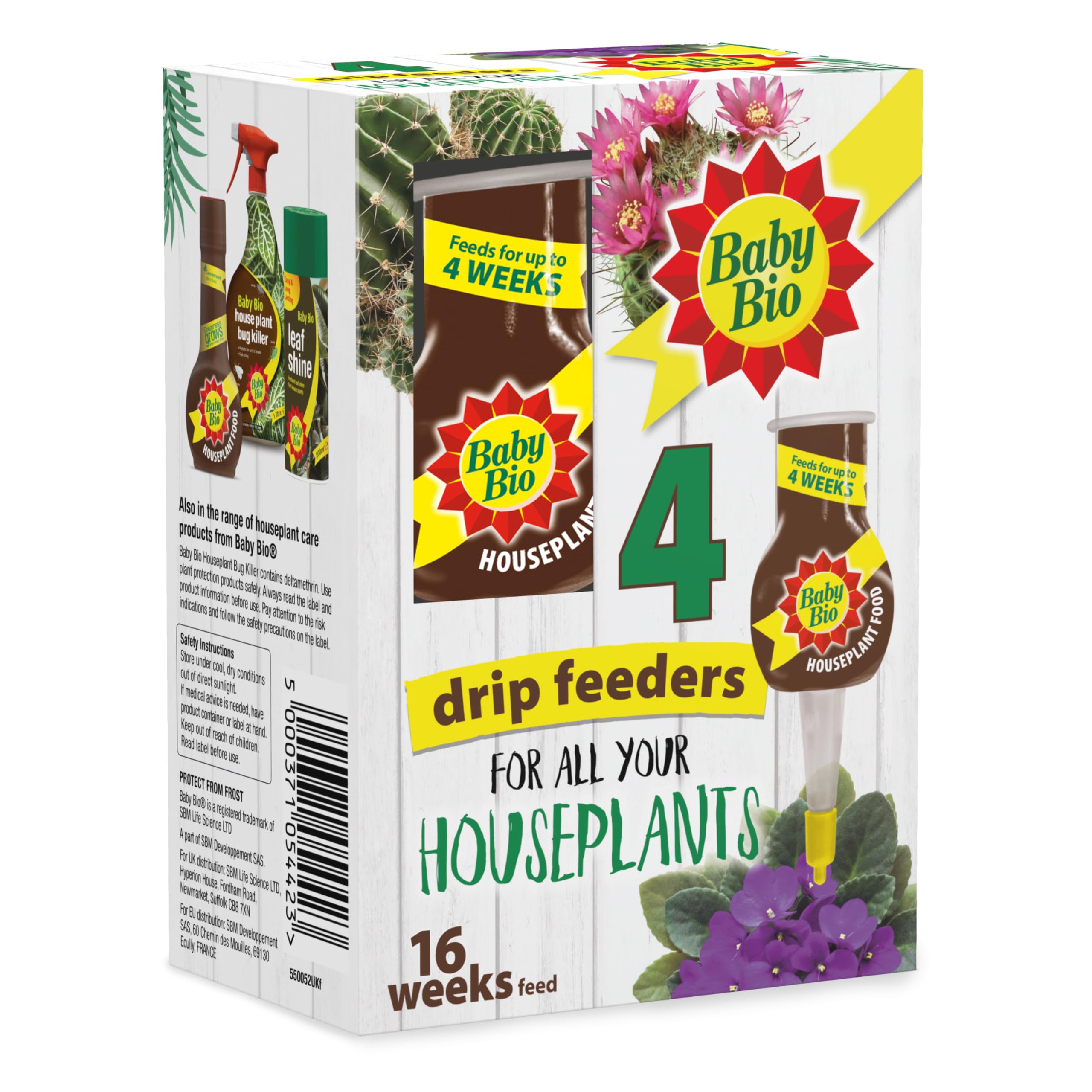Baby Bio Houseplant Drip Feeders, 4 x 40ml - Ready To Use House Plant Food - Easy Care Fertiliser for Supporting Healthy Growth and Vibrant Blooms - Automatic Plant Feeder