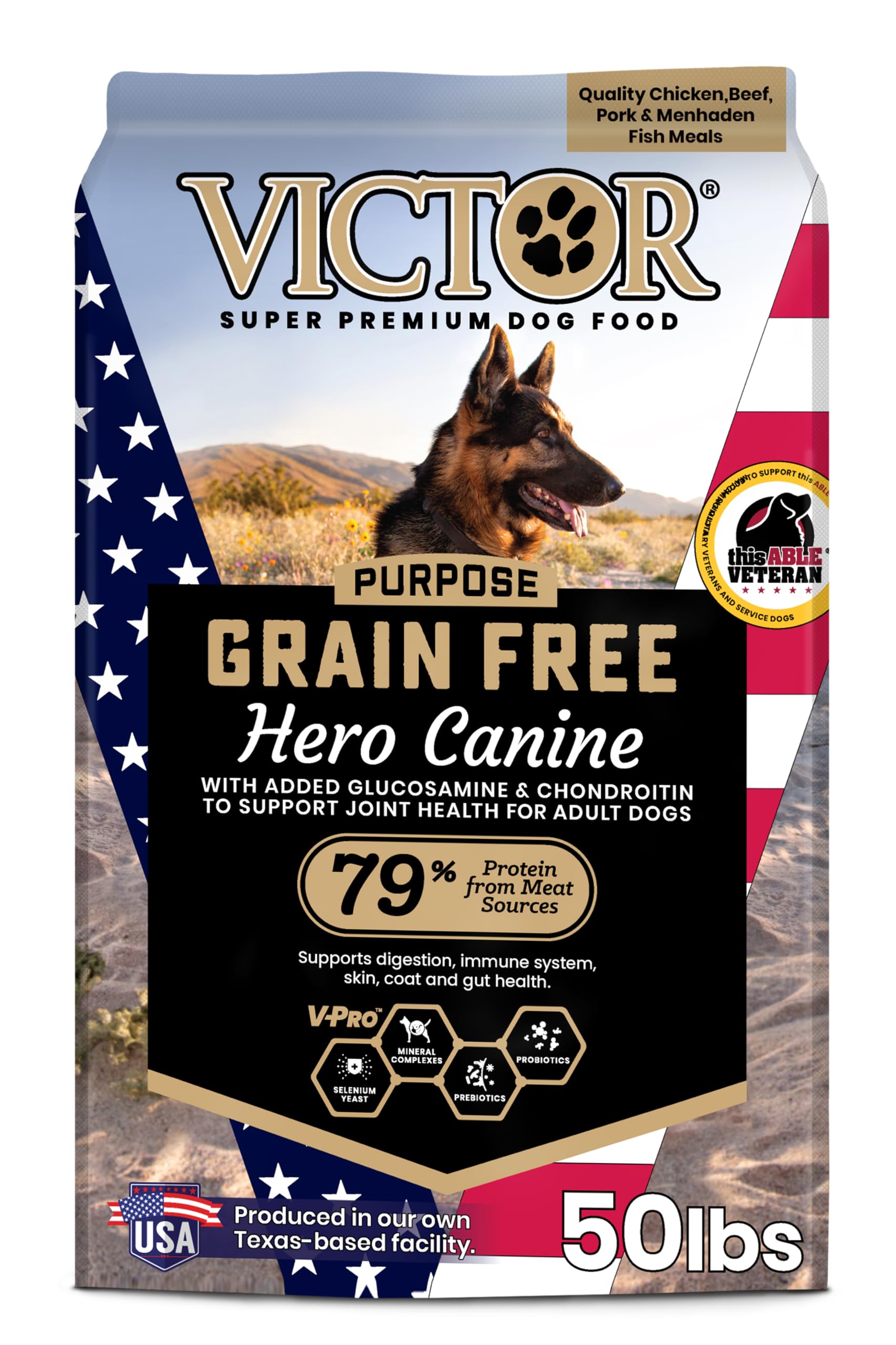 Photo 1 of **ABOUT 15 OR 20 LBS**VICTOR Super Premium Dog Food – Purpose Hero Canine Kibble – Premium Gluten Free Dog Food for Active Adult Dogs – High Protein with Glucosamine and Chondroitin for Hip and Joint Health, 50lbs