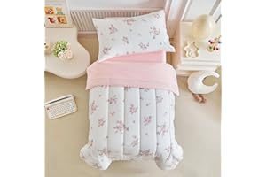 Joyreap 4 Piece Toddler Bedding Set- Floral Pink n White Design, Microfiber Toddler Bedding Comforter Set for Girls