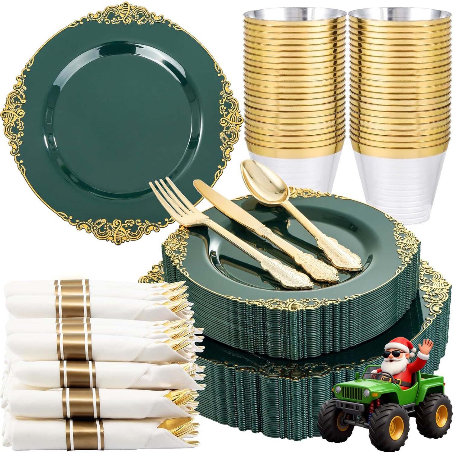 Photo 1 of *** ONLY THE GREEN PLATES ***Nervure Green Plastic Plates - Disposable Green for Wedding & Party