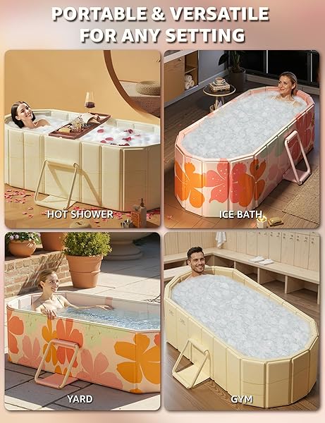 LOMOTIVE PORTABLE BATHTUB ICE BATH TUB – FOLDABLE COLLAPSIBLE BATHTUB FOR ADULT SHOWER BATHROOM HOT SPA SOAKING COLD PLUNGE TUB FREESTANDING BATHTUB 47″LX22″WX20″H WHITE