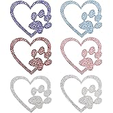 KINCHYGO, 6 Pack Metal Dog Paw Stickers Self-Adhesive Glitter Print Bling Love-Heart Decals Exterior for Bags Luggage Window Decor