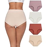 ANLIQI Womens High Waisted Cotton Underwear Tummy Control Underwear Full Coverage Briefs Soft Stretch Ladies Panties 4 Pack