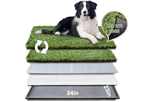 HQ4US 4LEGS HQ4us Dog Grass Pad with Tray Large 34”×23” Dog Litter Box Toilet with 2×Artificial Grass for Dogs with Reinforced Hemmed Edge, Pee Pads for Dogs, Realistic, Less Stink, Potty for Balcony