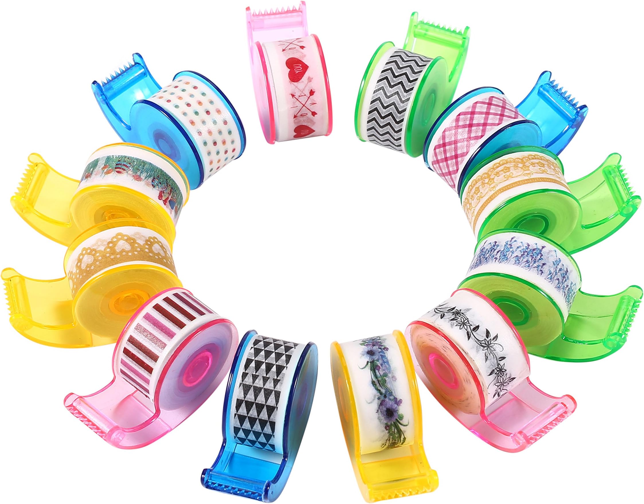 ST Washi Masking Tape with Cute Dispenser, 0.47"x5Yards Each, Pack of 12pcs(Total 60 Yards), Assorted Colors