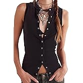 Usweetie Women Button Up Tank Tops Trendy Sleeveless Ribbed Knit Sweater Vest Top