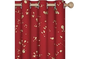 Deconovo Curtains with Pattern, Black Out Curtains for Bedroom Windows, Light Blocking Soundproof Curtains Drapes for Party (Red/Golden,W52 X L84)