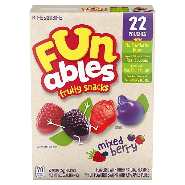FUNABLES FRUITY SNACKS, MIXED BERRY FLAVORED SNACKS, 0.8 OZ 22 CT