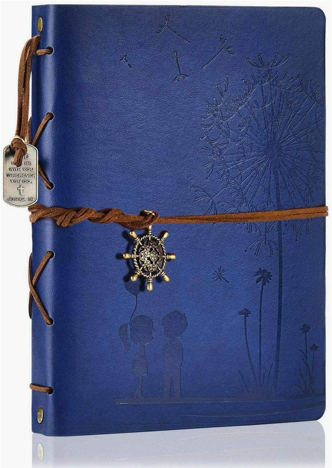 ZEEYUAN Photo Album Leather Scrapbook Album Travel Album, Scrap Booking Supplies DIY Photo Album Love Memory Book for Couples Birthday Anniversary 60 Pages (Dandelion-Dark Blue)